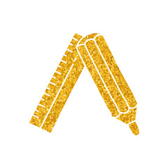 Pencil and ruler drawing in gold color style