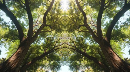 Fototapeta premium The gardens trees sway in unison as if demonstrating the concept of spontaneous symmetry breaking.