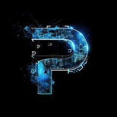 p capital futuristic letter with vivid colors and black background