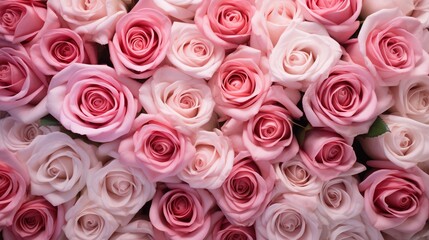Fototapeta premium Roses background tile. Flowers background. Roses background. Happy valentine. Happy mothers day. Happy Wedding. Soft pink rose. Happy Summer Day. Sun light rays. Photo Ultra-realistic. 