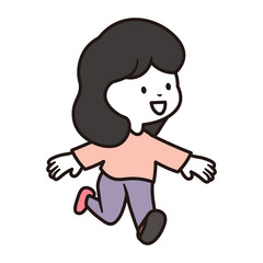 元気よく楽しく走っている長袖とズボンを履いた女の子のイラスト素材