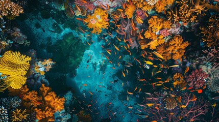 Underwater Oasis: Colorful Fish Among Vibrant Coral on Ocean Floor