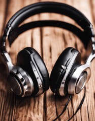 copy wooden 3d illustration banner space background headphones earphones isolated music sound disco dj party head audio modern technology