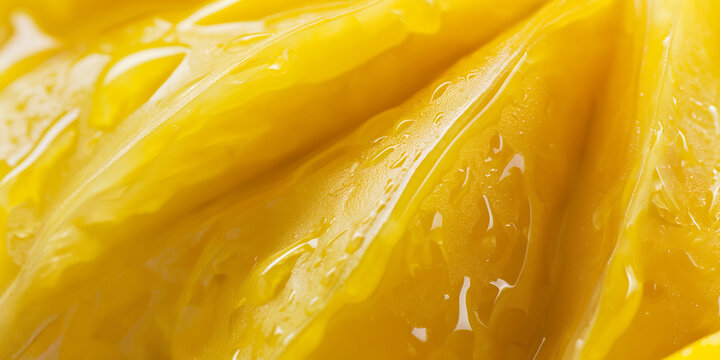 glossy yellow: a starfruit closeup, a closeup of the starfruit texture, showcasing its smooth and slightly glossy surface with vibrant yellow hues