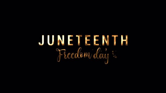 Juneteenth Freedom Day Text Animation. Ink Drop Word Text animation in Gold Color. Animated Handwritten. Suitable for celebrations in Juneteenth day celebration. 4K Footage video and Alpha channel.
