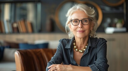 55 year old Caucasian executive woman sitting at the desk