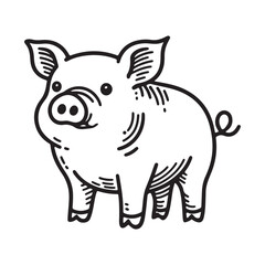 Line art of pig cartoon vector