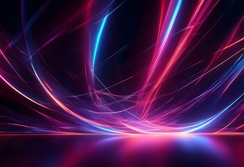 A vibrant abstract background featuring dynamic streaks of neon lights in shades of pink, blue, and purple against a dark backdrop.