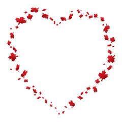 Red maple leaves with heart shaped outline, Vector illustration