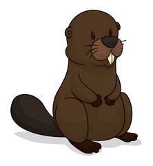 Beaver standing in cartoon style on white background, Vector illustration