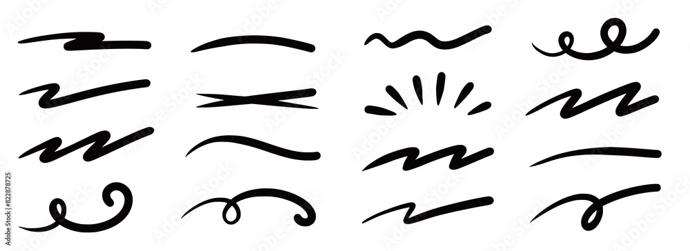 Aufkleber squiggle brush scribble underline. marker pen emphasis highlight swoosh stroke. vector swoosh brush 