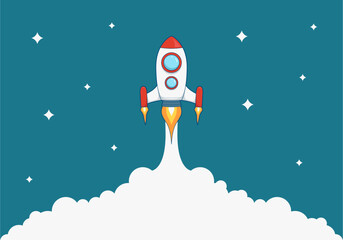 rocket space ship launch with huge smoke trail vector illustration