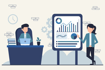 Business people teamwork with presentation board in the office vector illustration graphic design