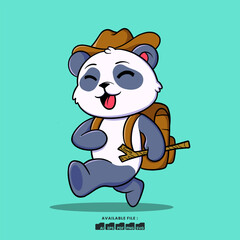 Vector Illustration Cute panda hiking with backpack Cute Cartoon