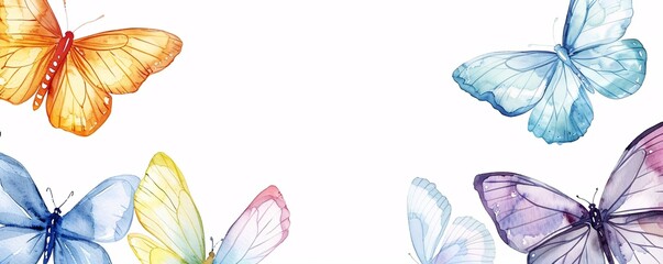 Decorative watercolor illustrations of butterflies, perfect for spring or summer themes.