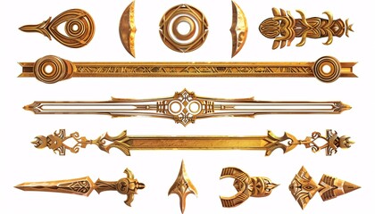A set of Egyptian game borders, featuring golden UI frames with ornamental designs. Isolated on a white background and created using Generative AI.