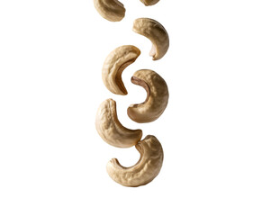 Naklejka premium Fresh tasty Cashew nuts falling in the air isolated on transparent background Ai generative.
