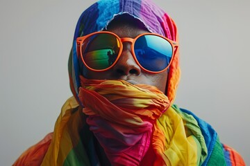 Person in Rainbow Scarf and Sunglasses.