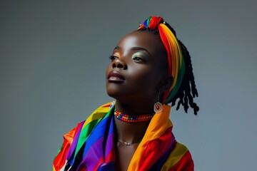 Woman in Rainbow Scarf and Accessories.
