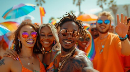 Diverse Group Celebrating at Pride Parade.