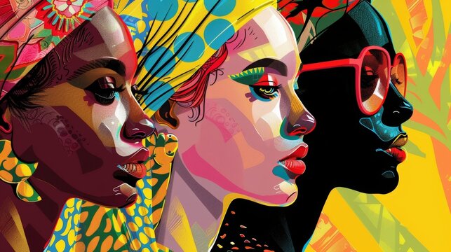 A digital illustration series highlighting the diverse fashion and beauty standards from different cultures promoting the idea of inclusivity and embracing individual differences.