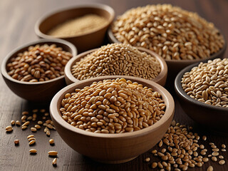 Fototapeta premium Various kinds of grains were in one bowl placed on the table, some grains were scattered about.