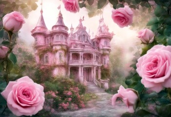 various invitations backdrop watercolor s ideal illustration palace fairy pink roses princess fantasy pink olated baby buttons white tale leaves decorate flowers