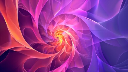 An abstract background featuring a golden ratio spiral in shades of vibrant colors such as lilac