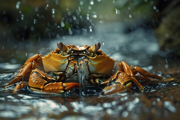 a crab was drinking in the river
