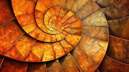 An abstract background featuring a golden ratio spiral in shades of burnt orange