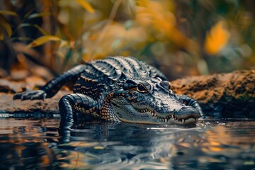 a crocodile was drinking in the river