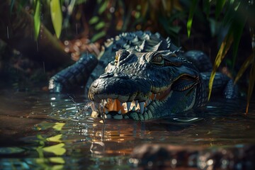 a crocodile was drinking in the river - Powered by Adobe
