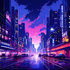 Pop art style drawing of a city at night time