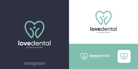 Abstract dental clinic with love logo linear.