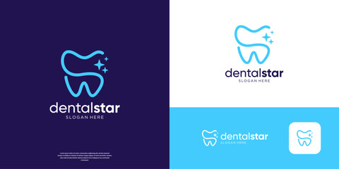 Dental clinic logo design vector illustration. Simple star with dental care linear logo.