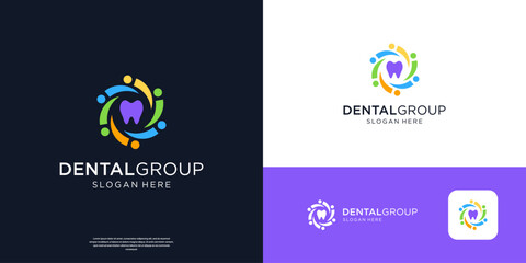 Colorful dental and people community logo template designs vector illustration.