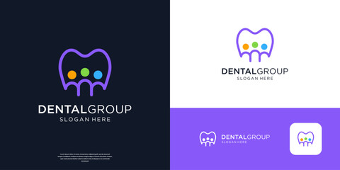 Dental clinic logo design vector illustration. Colorful people community logo symbol.