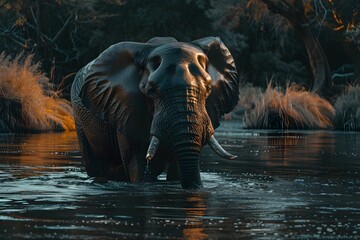 an elephant was drinking in the river