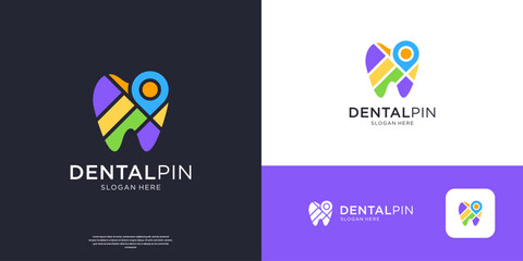 Colorful dental clinic logo template. Abstract icon pin location logo design.