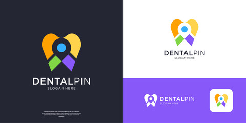 Dental care colorful logo template with abstract point pin location logo design.
