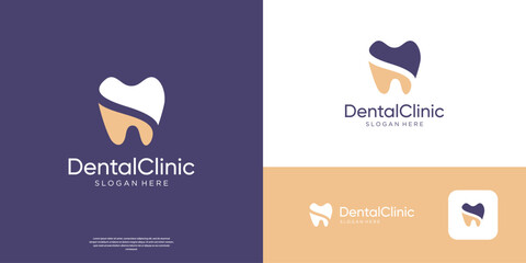 Flat minimalist dental clinic logo tooth abstract dentistry symbol logo design.