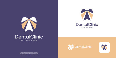 Abstract dental care logo design. Abstract tooth with arrow icon logo template.