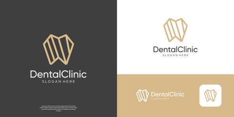 Geometric dental care logo design vector illustration.