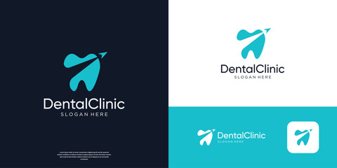 Dental care logo icon template with arrow logo design elements.
