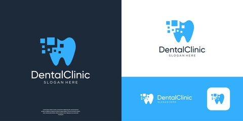 Dental care logo template with digital move logo design.