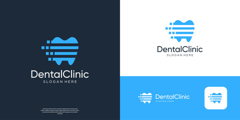 Dental care logo template with digital move logo design.