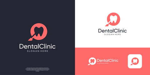 Abstract dental care logo and magnifying glass logo design.