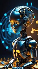 Fototapeta premium Artificial intelligence bitcoin robot, crypto currency, cyber security, financial futuristic digital tecnology concept image.