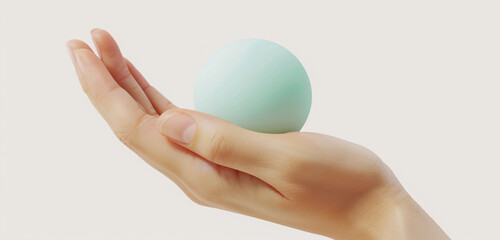 Expansive and refreshing view of a seafoam green cream mockup in a delicate hand.