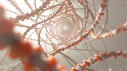 A 3D rendered of a nucleoid region within a bacterial cell, highlighting the DNA strands